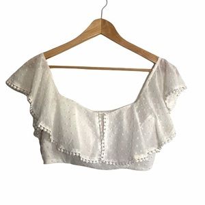 Sabo Skirt White Ruffle Flutter Crop Top